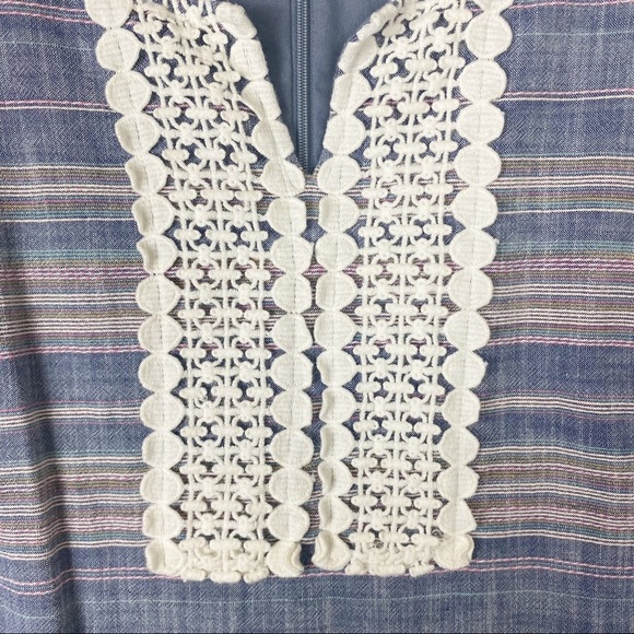 TALBOTS Sleeveless Cotton Stripe Split neck Sheath Dress 6 Blue Pockets - Picture 4 of 13